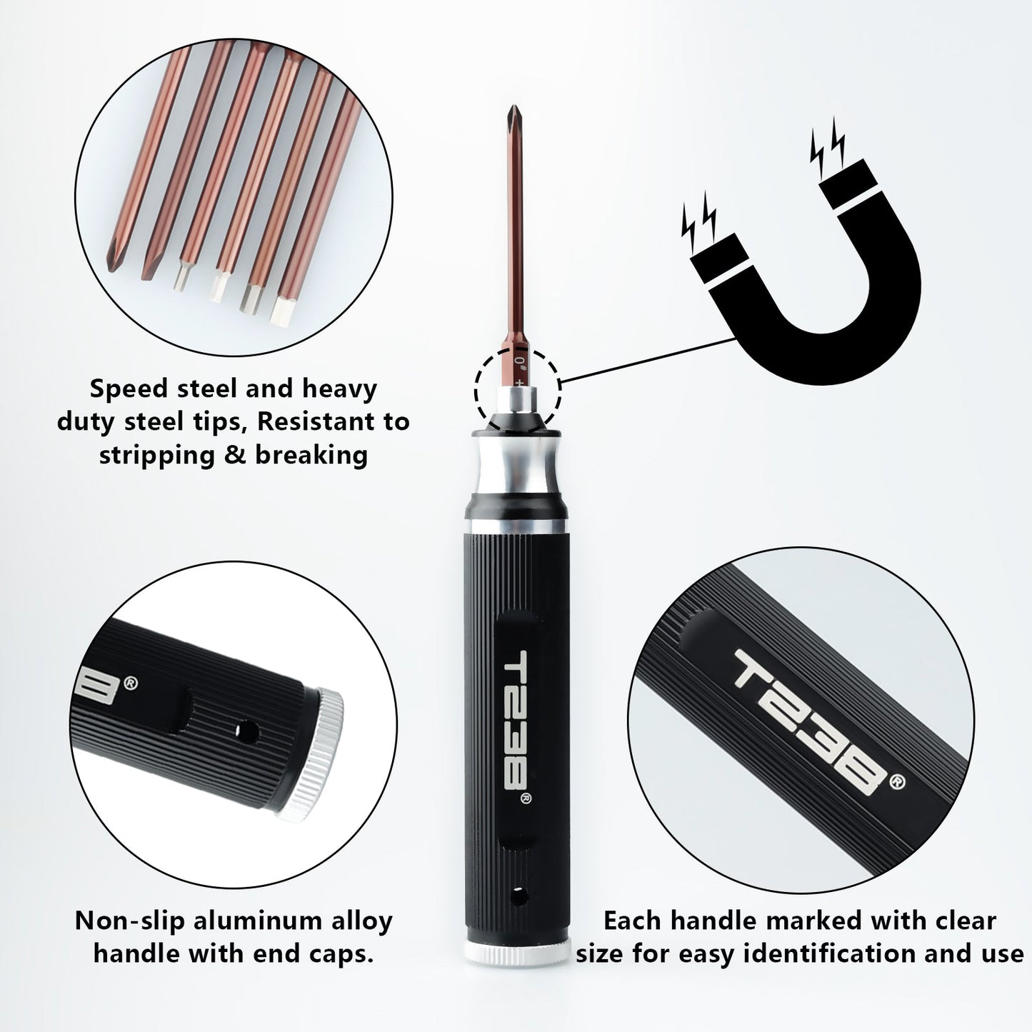 T238 6-in-1 Portable Screwdriver – Red Steel