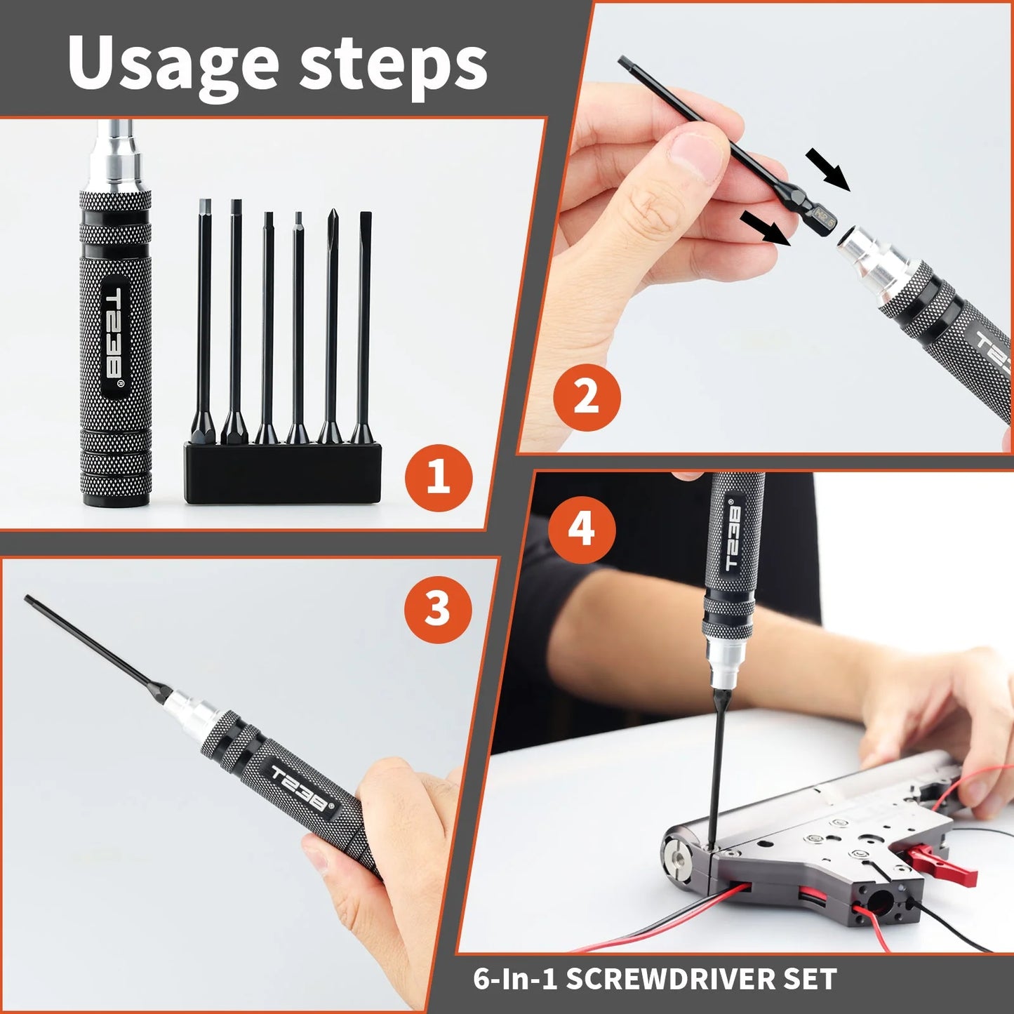 T238 Professionele schroevendraaierset van zwart titanium - 6-delig - Professionele kwaliteit