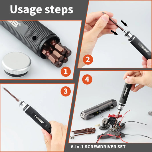 T238 6-in-1 Portable Screwdriver – Red Steel