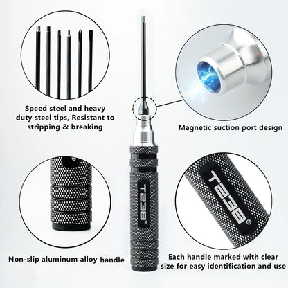 T238 Professionele schroevendraaierset van zwart titanium - 6-delig - Professionele kwaliteit