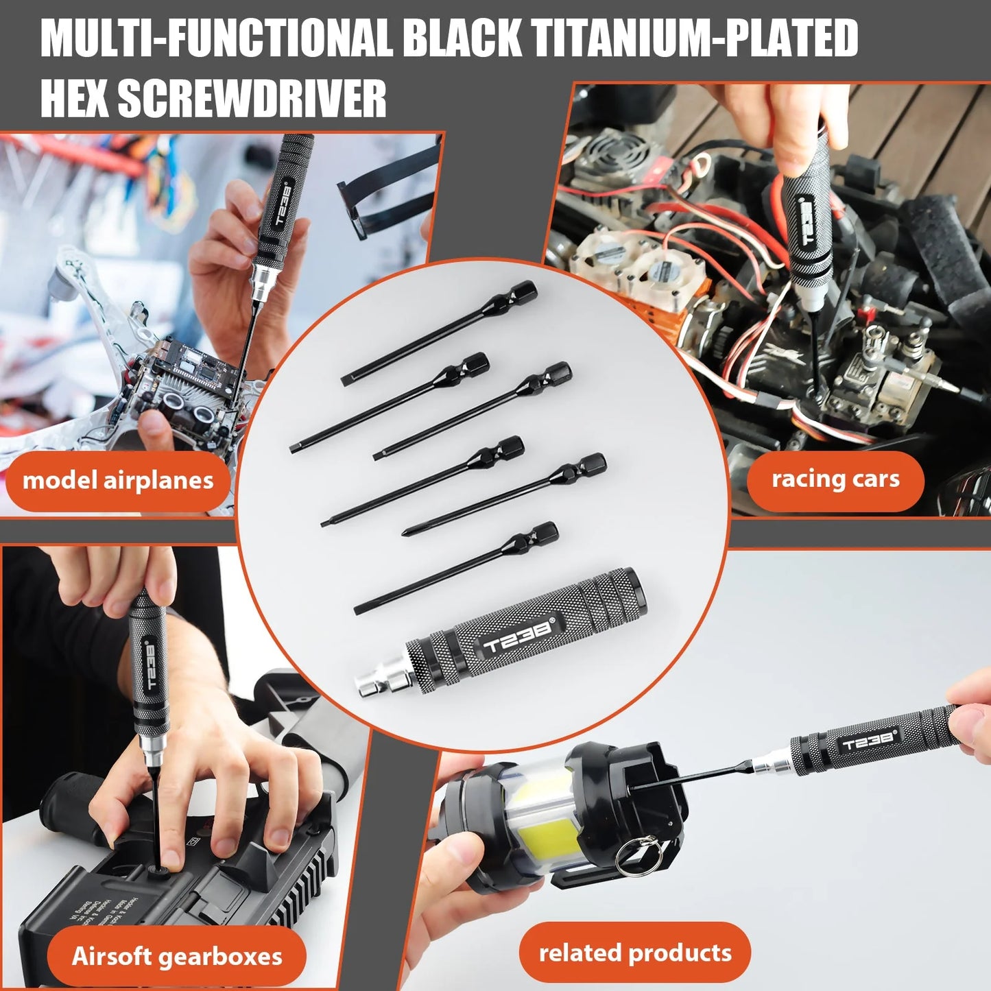 T238 Professionele schroevendraaierset van zwart titanium - 6-delig - Professionele kwaliteit